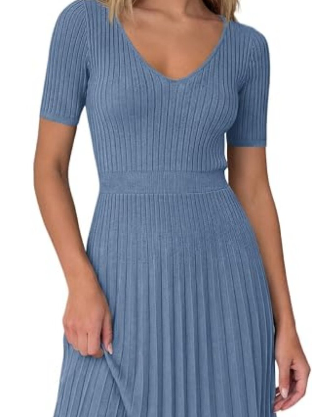 PRETTYGARDEN Pleated Knit Midi Sweater Dress Dusty Blue XXL NWT